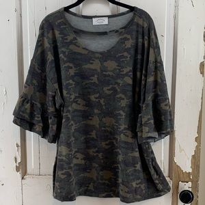 Janette Plus Camo Green Top 1X